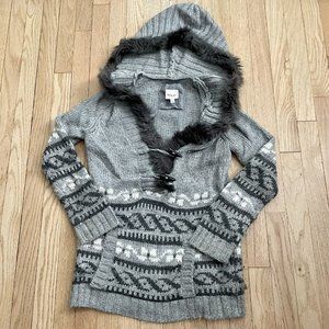 KENJI Handknit Anthropology Toggle Front Gray Hooded Knit Sweater Women’s Medium